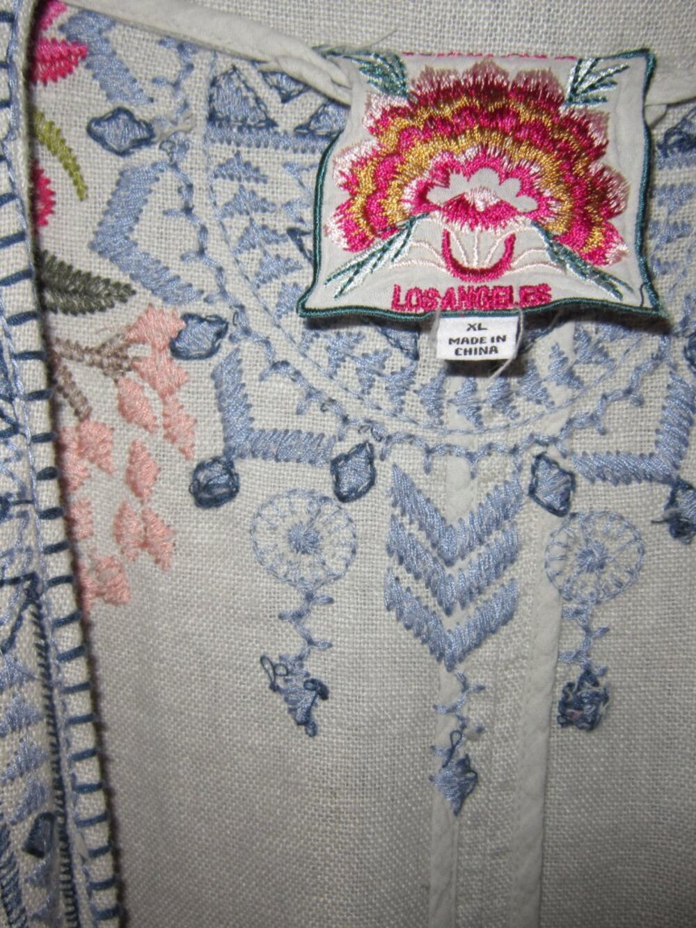 Johnny Was LA XL Linen Duster Jacket Kimono Coat Embroidered Long Midi Pockets - Picture 3 of 3